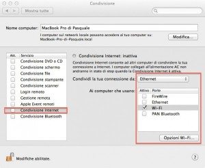 condivisione wireless hotspost mac