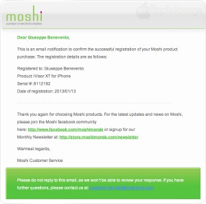 moshi iVisor XT for iPhone 5, e-mail di registrazione del prodotto - TheAppleLounge.com